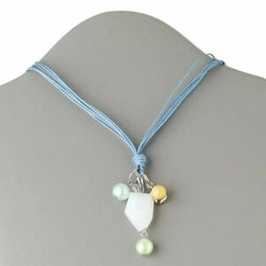 Handcrafted Chunky Eclectic Glass Beads Blue Cord Necklace